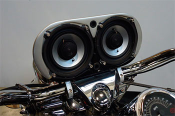 motorcycle speakers mounted on handlebar enclosure